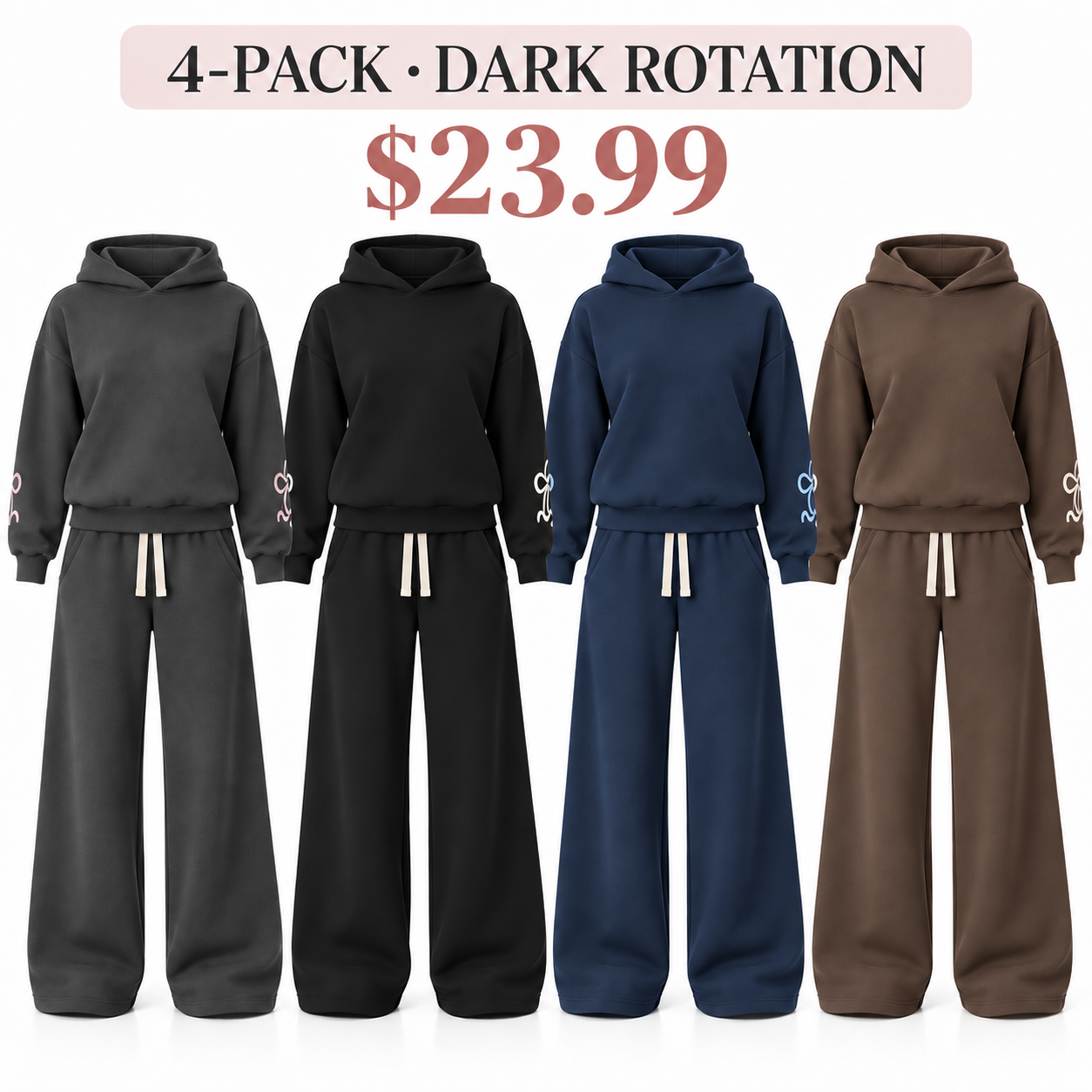 Four front-facing drawstring sets, 4-Pack Dark Rotation, $23.99