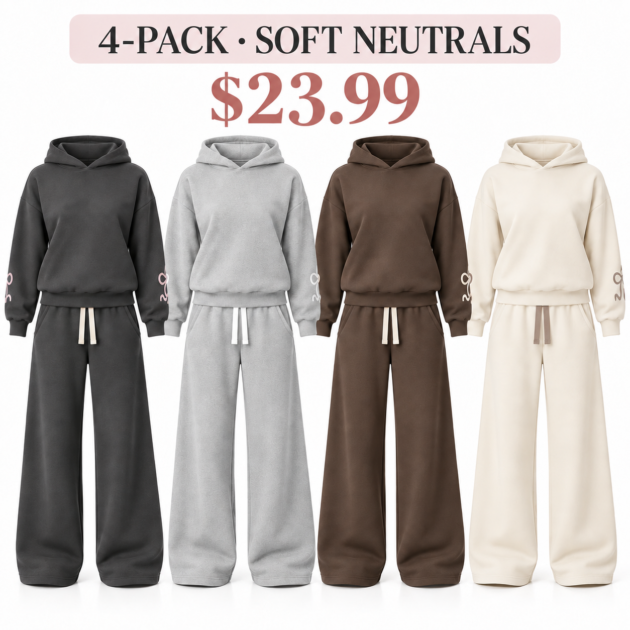 Four front-facing drawstring sets, 4-Pack Soft Neutrals, $23.99