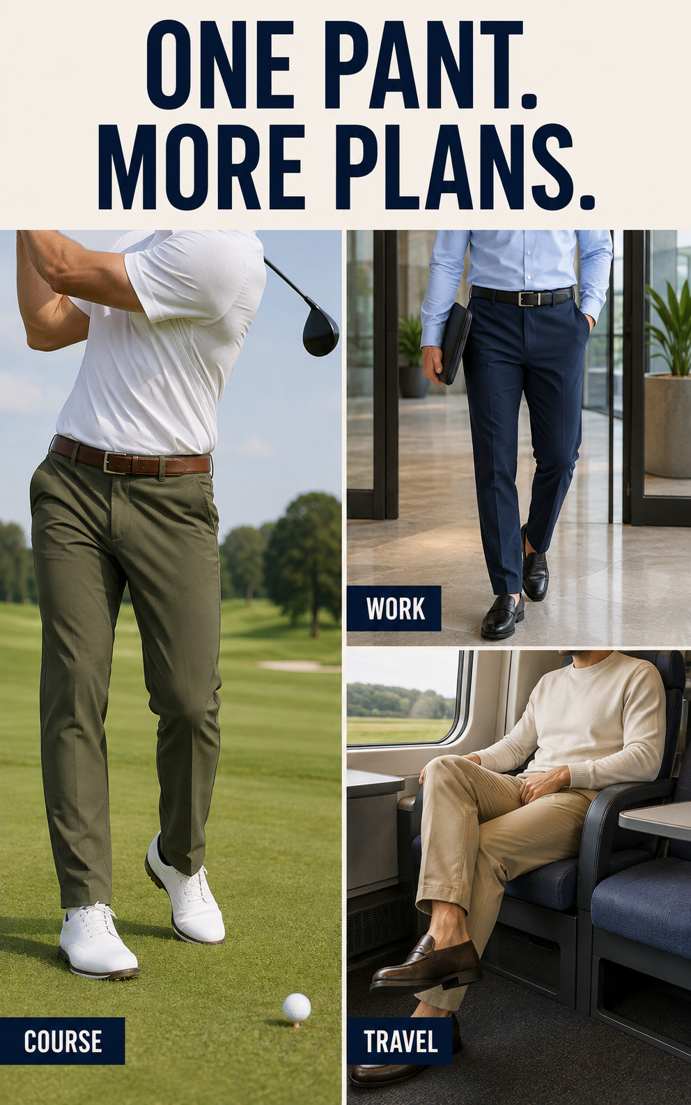 Golf pants for course office commute and travel
