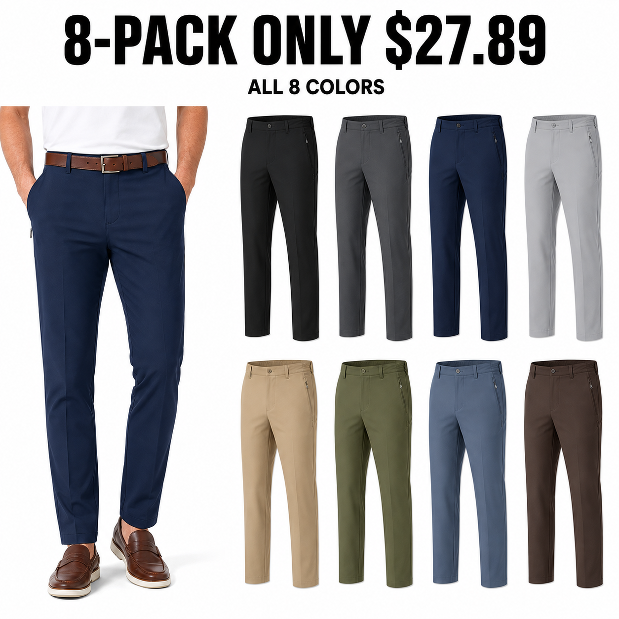 Men's cool-stretch golf pants 8-Pack All Colors, Only $27.89
