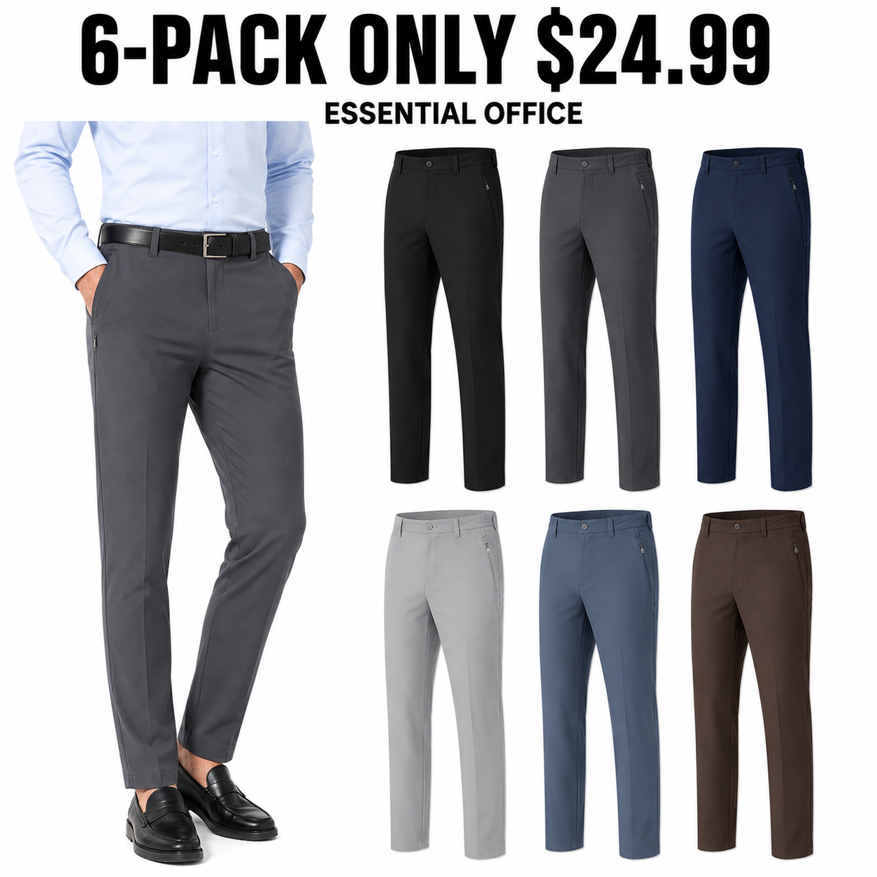 Men's cool-stretch golf pants 6-Pack Essential Office, Only $24.99