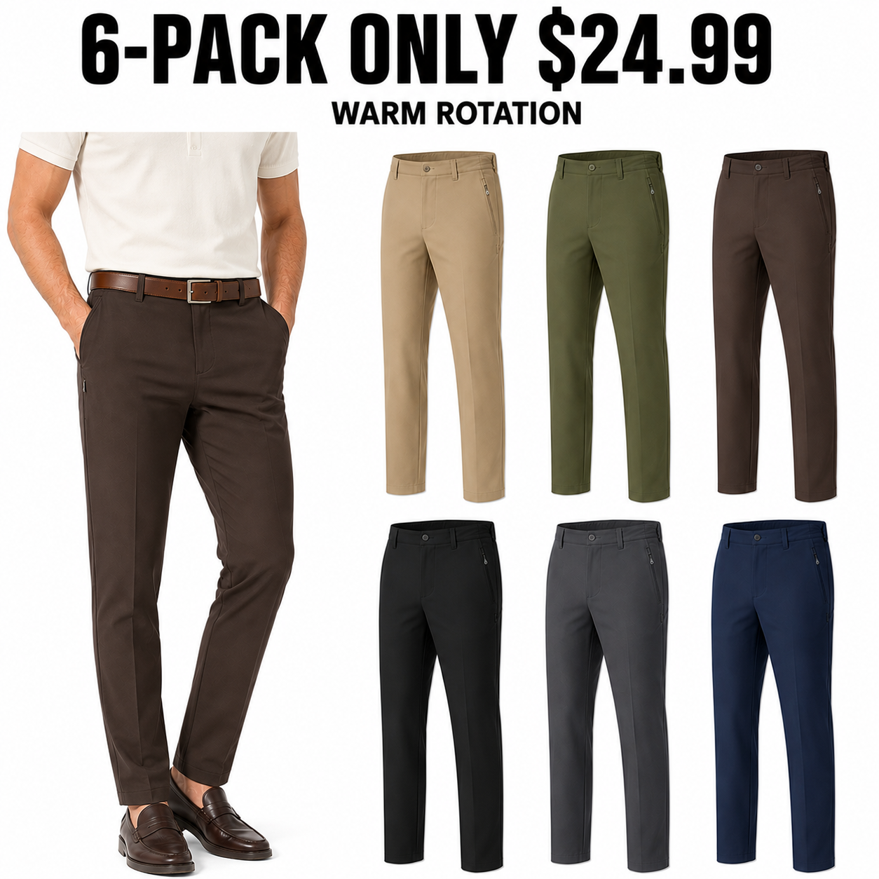 Men's cool-stretch golf pants 6-Pack Warm Rotation, Only $24.99