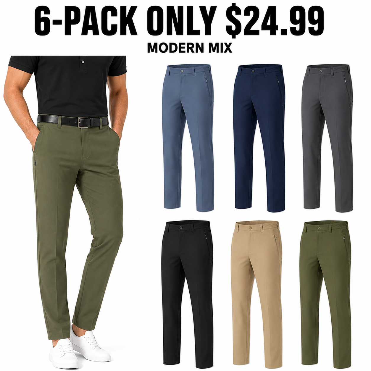 Men's cool-stretch golf pants 6-Pack Modern Mix, Only $24.99