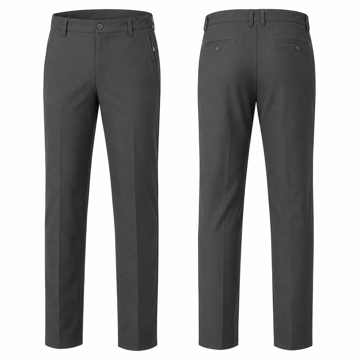 Men's cool-stretch golf pants Charcoal Gray front and back views