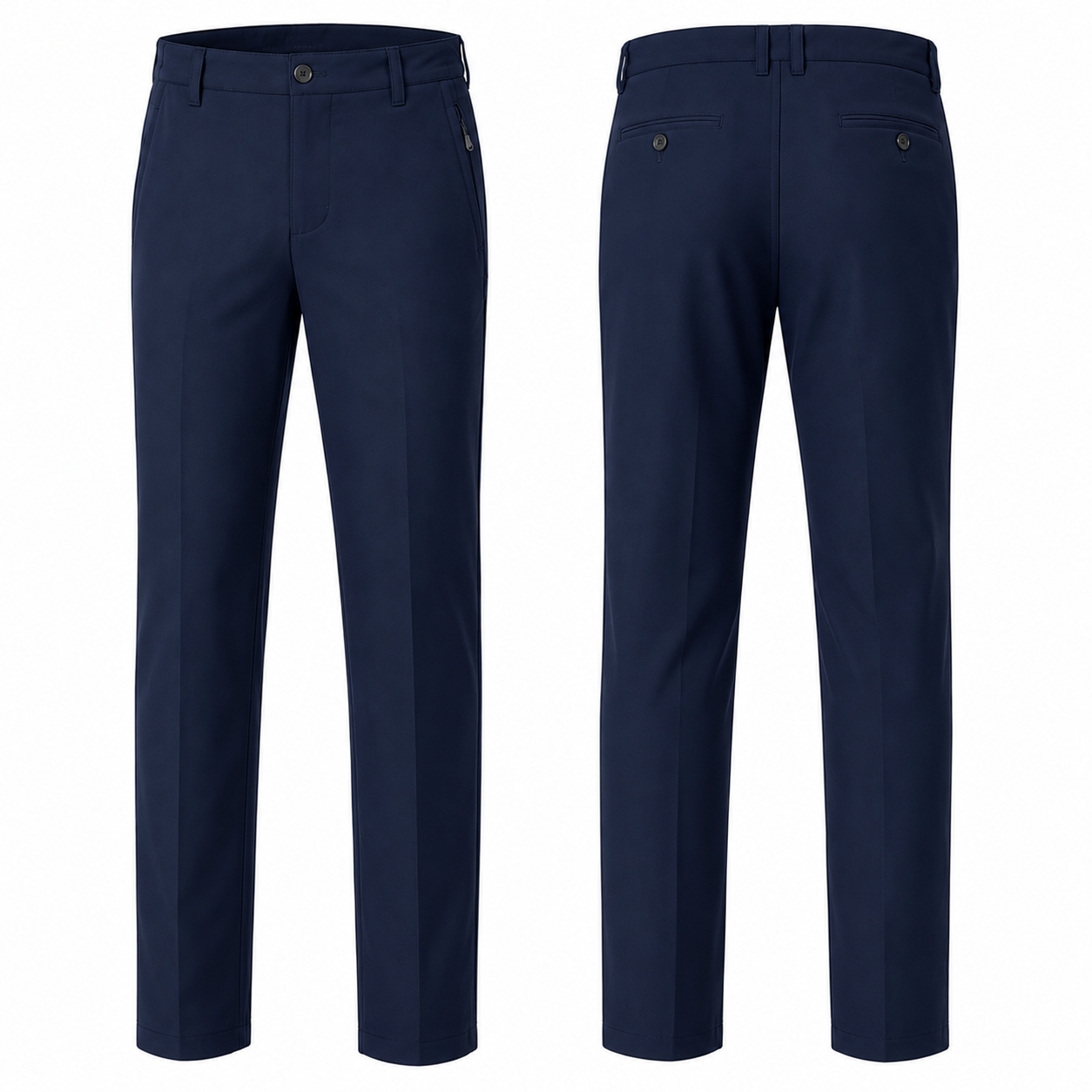 Men's cool-stretch golf pants Navy front and back views