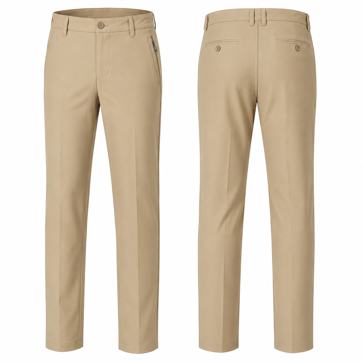 Men's cool-stretch golf pants Khaki front and back views
