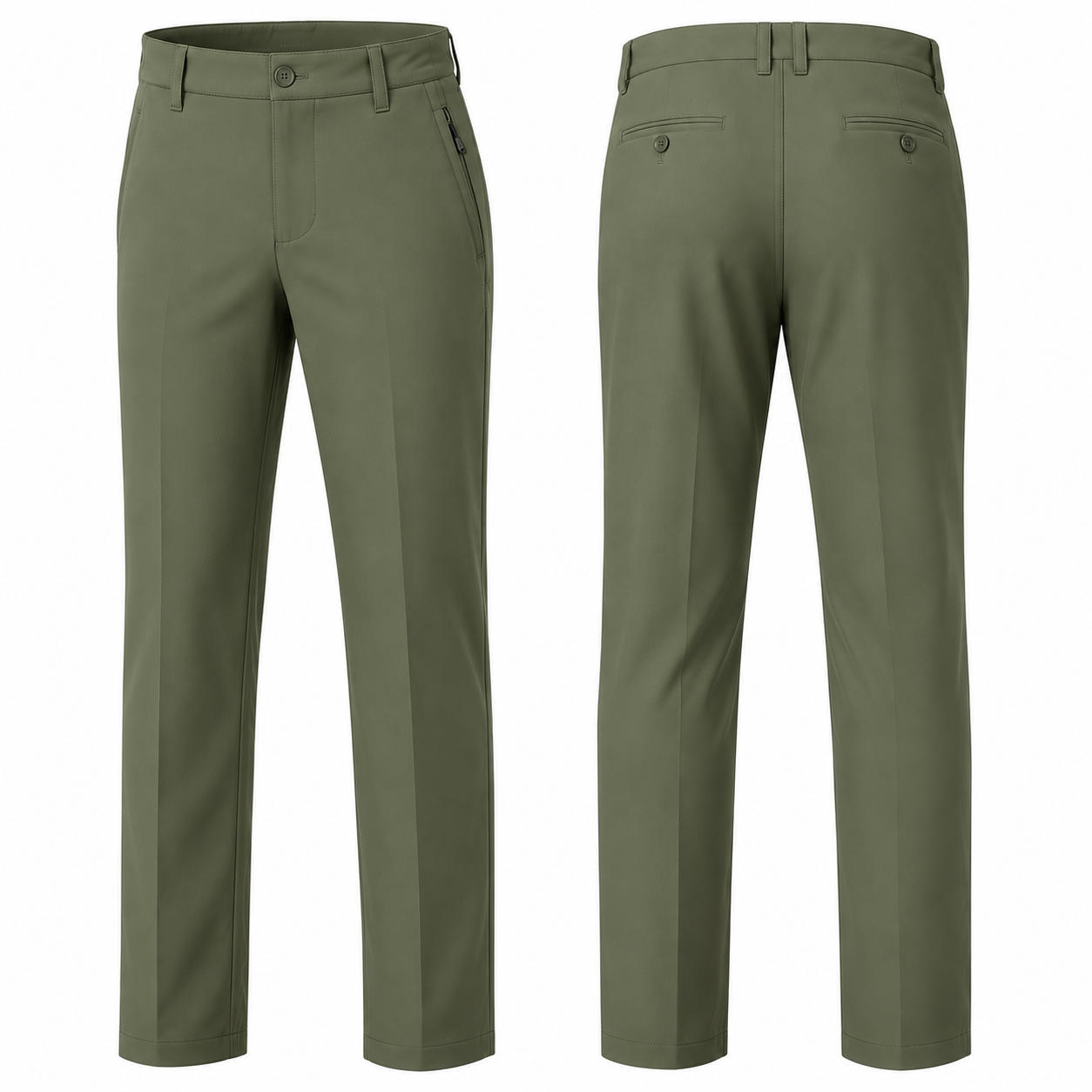Men's cool-stretch golf pants Olive front and back views