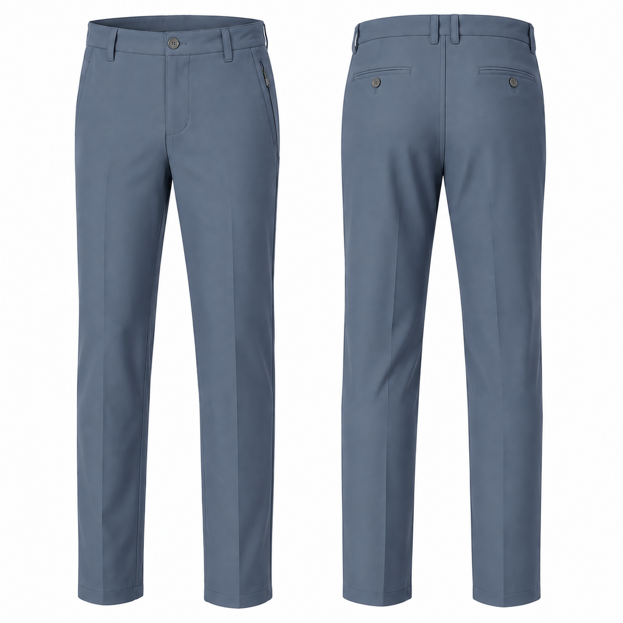 Men's cool-stretch golf pants Steel Blue front and back views