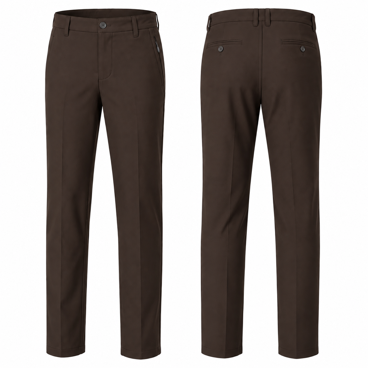 Men's cool-stretch golf pants Dark Brown front and back views