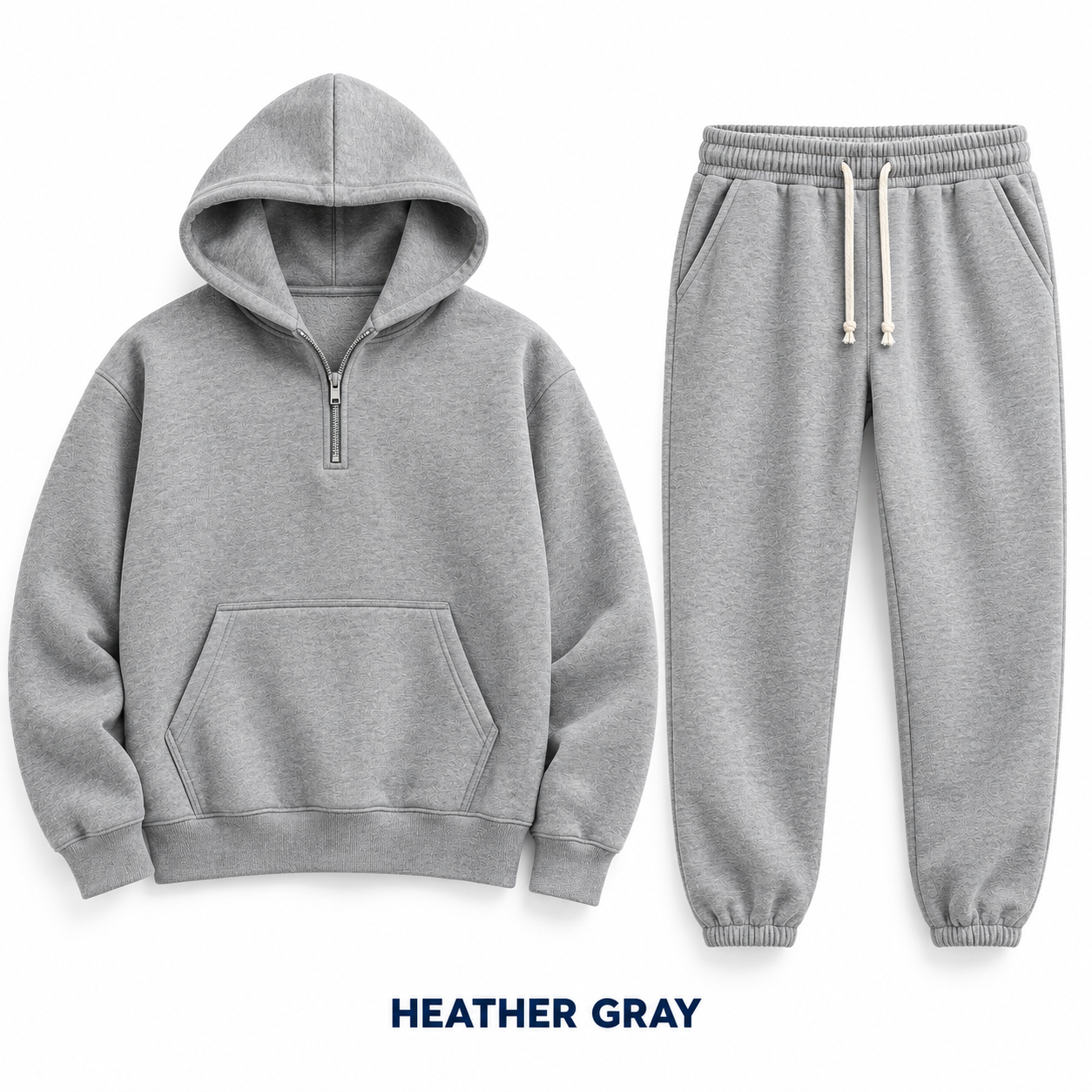 Heather Gray unisex half-zip hoodie and sweatpants matching set, single color