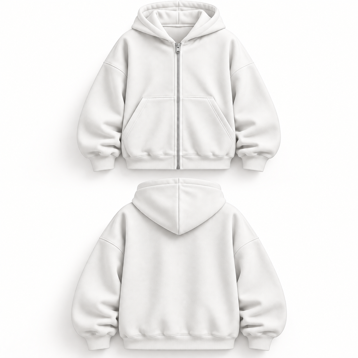 Snow White heavyweight oversized full-zip hoodie, complete front and back