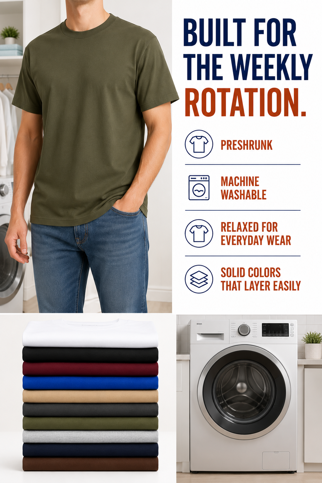Preshrunk machine washable heavyweight T-shirt weekly rotation