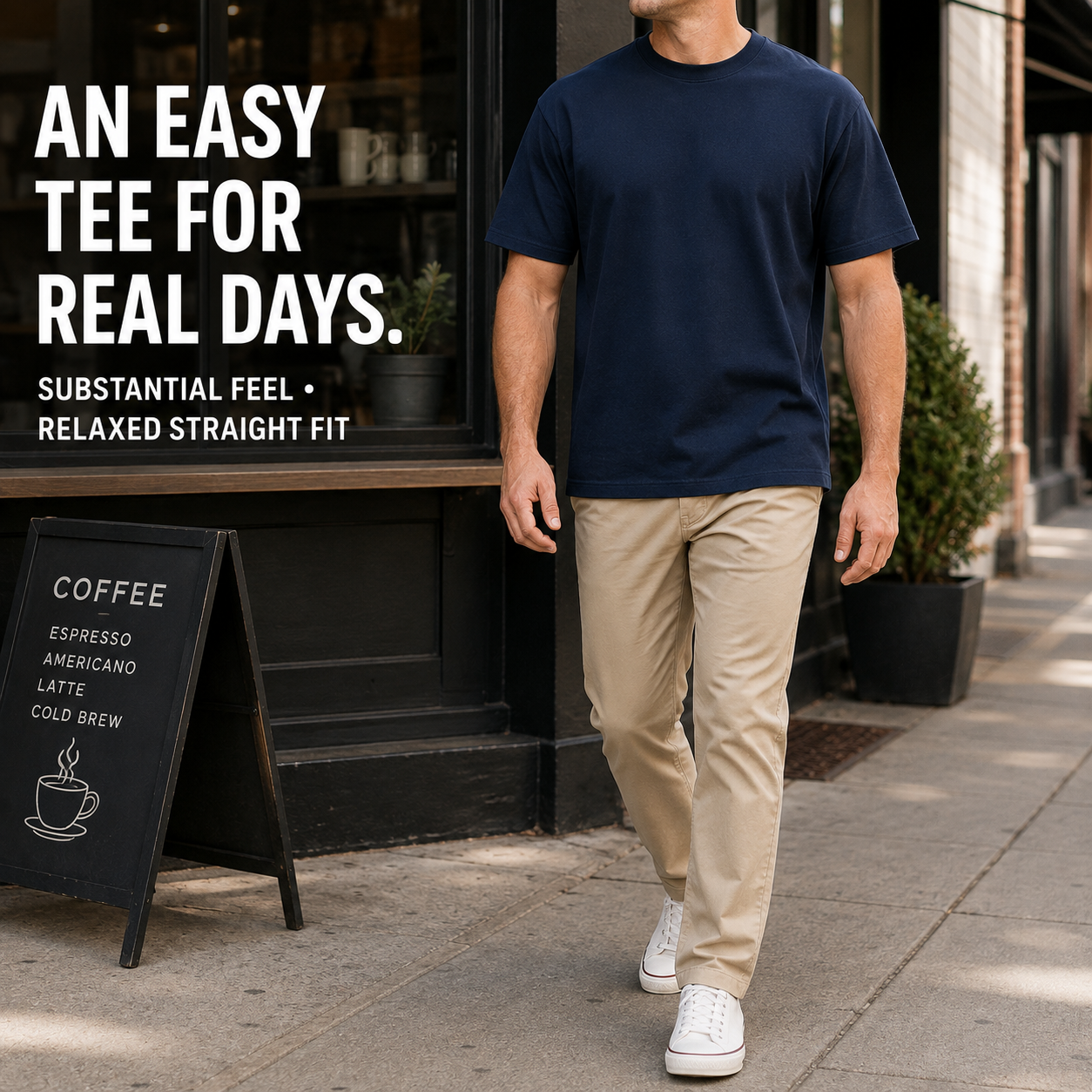 Navy heavyweight relaxed T-shirt for errands and coffee
