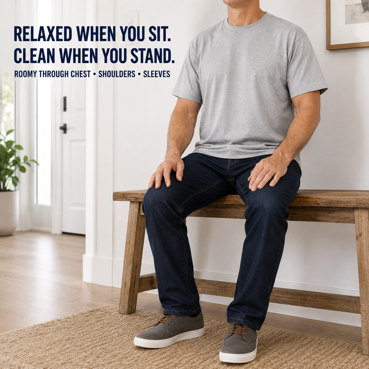 Heather gray heavyweight relaxed T-shirt seated fit view