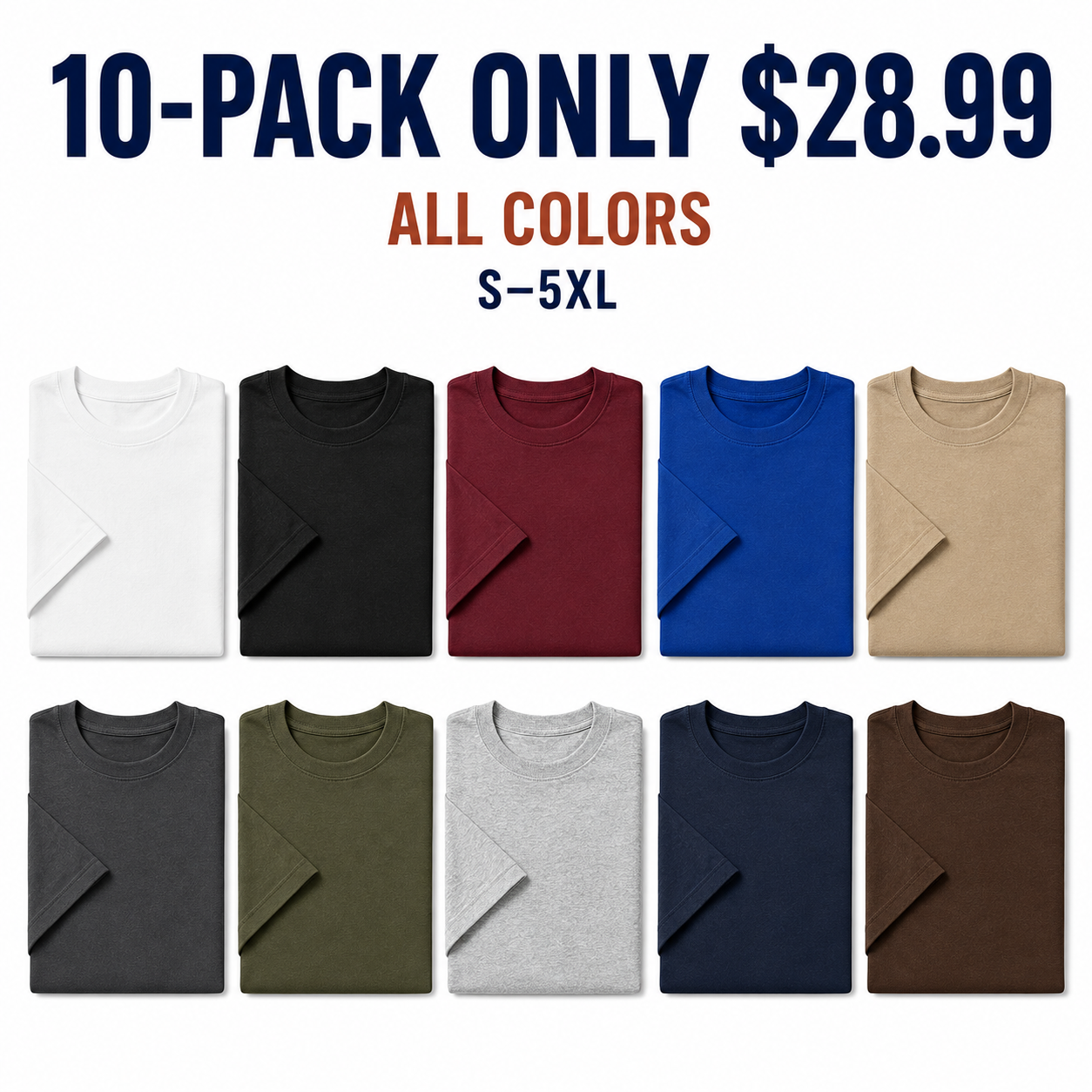 10-Pack All Colors heavyweight crew-neck T-shirts — 10-PACK ONLY $28.99