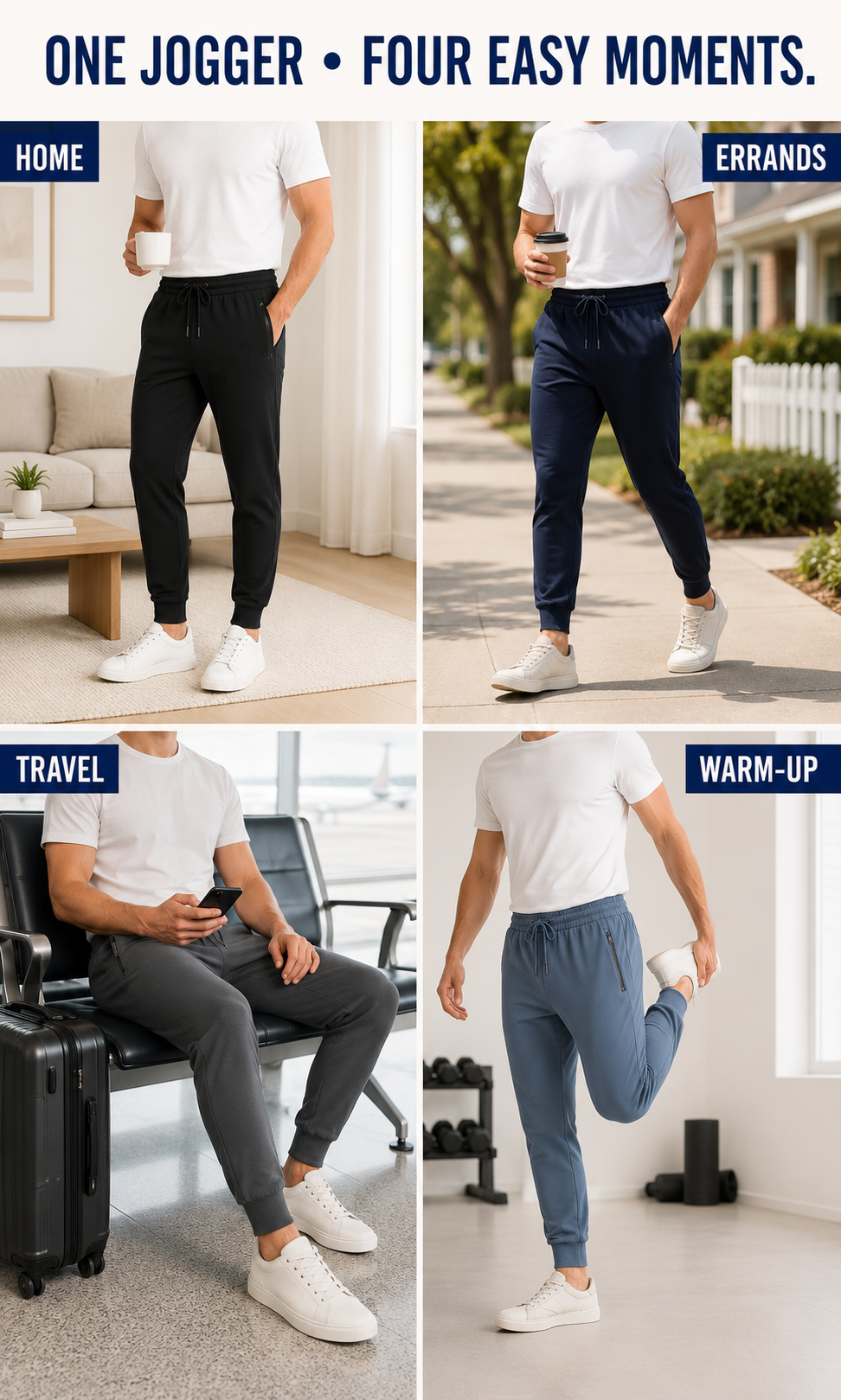 Lightweight tapered jogger pants for errands warm-ups travel and downtime