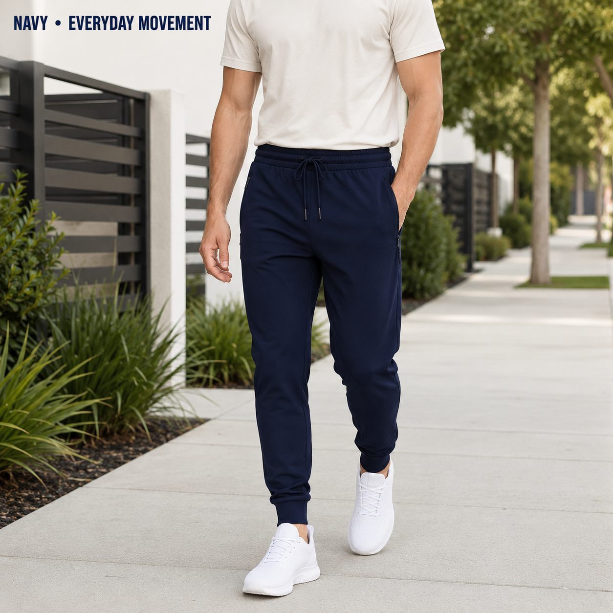 Navy lightweight tapered jogger pants for everyday wear
