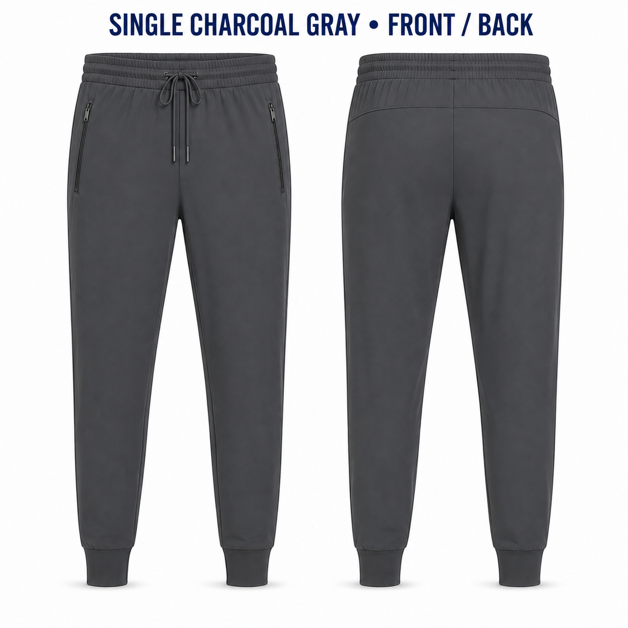 Single Charcoal Gray lightweight tapered jogger pants front and back