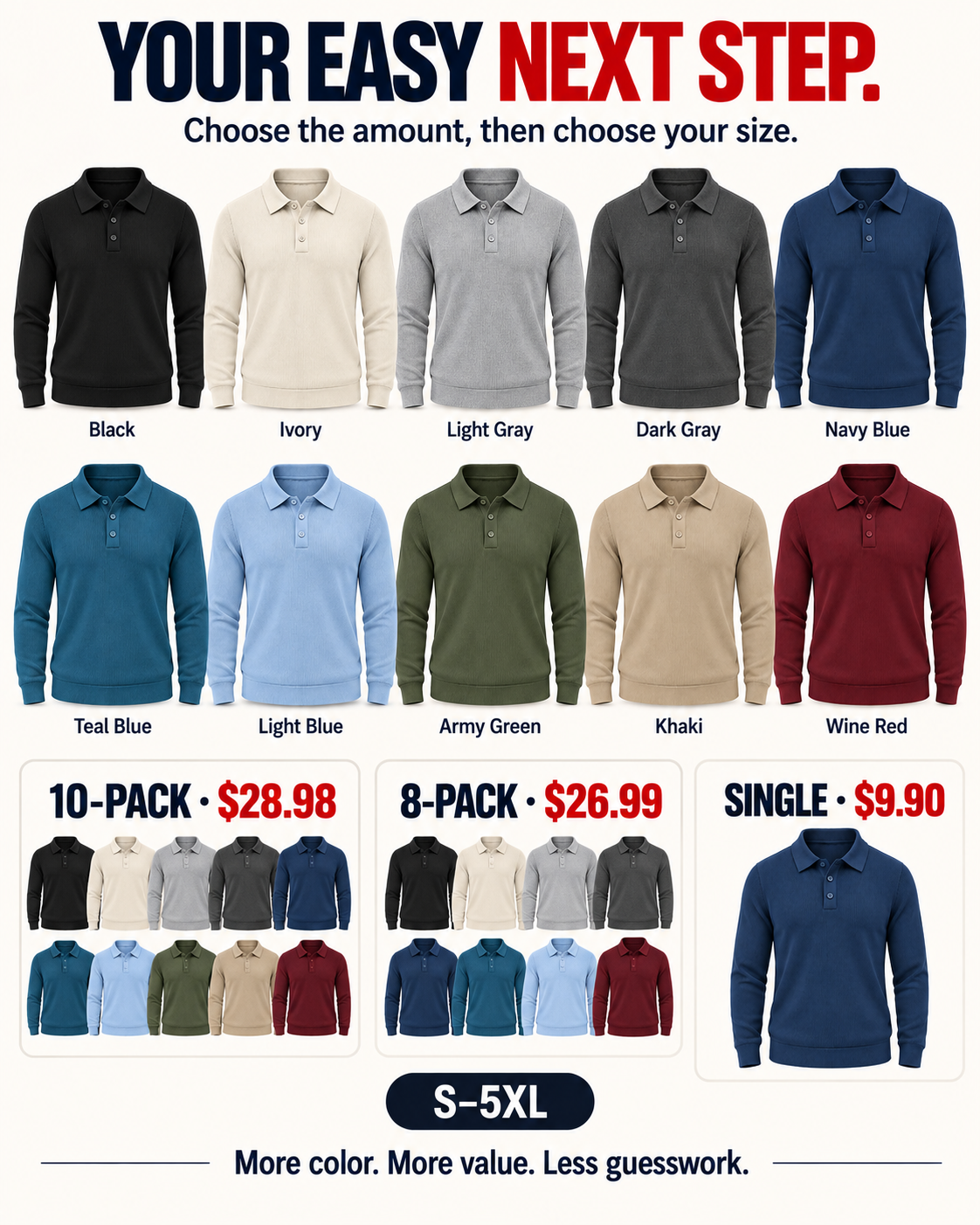 Ten colors with 10-Pack 8-Pack and single choices