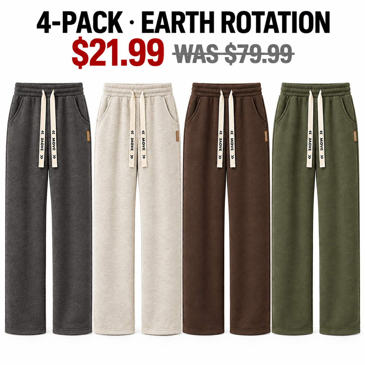 Earth Rotation four-pack of men's straight-leg drawstring pants, $21.99