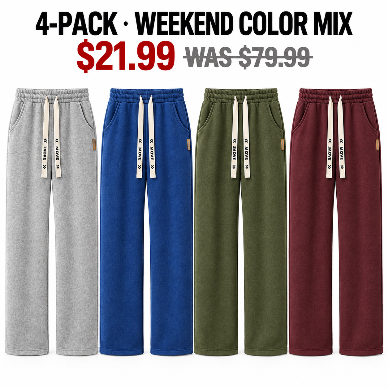 Weekend Color Mix four-pack of men's straight-leg drawstring pants, $21.99
