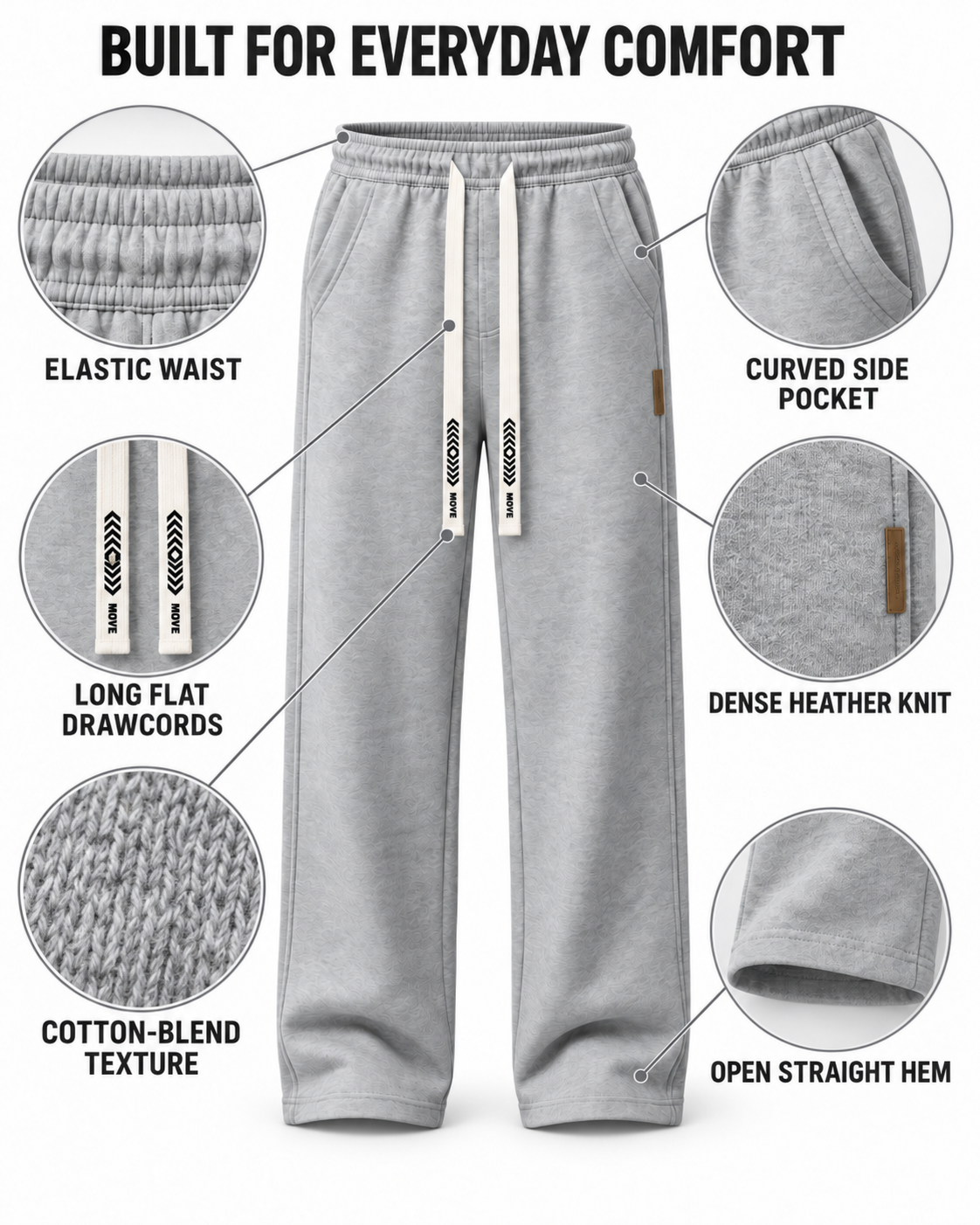 Elastic waist, drawcord, pocket, heather knit, cotton-blend texture and open-hem details
