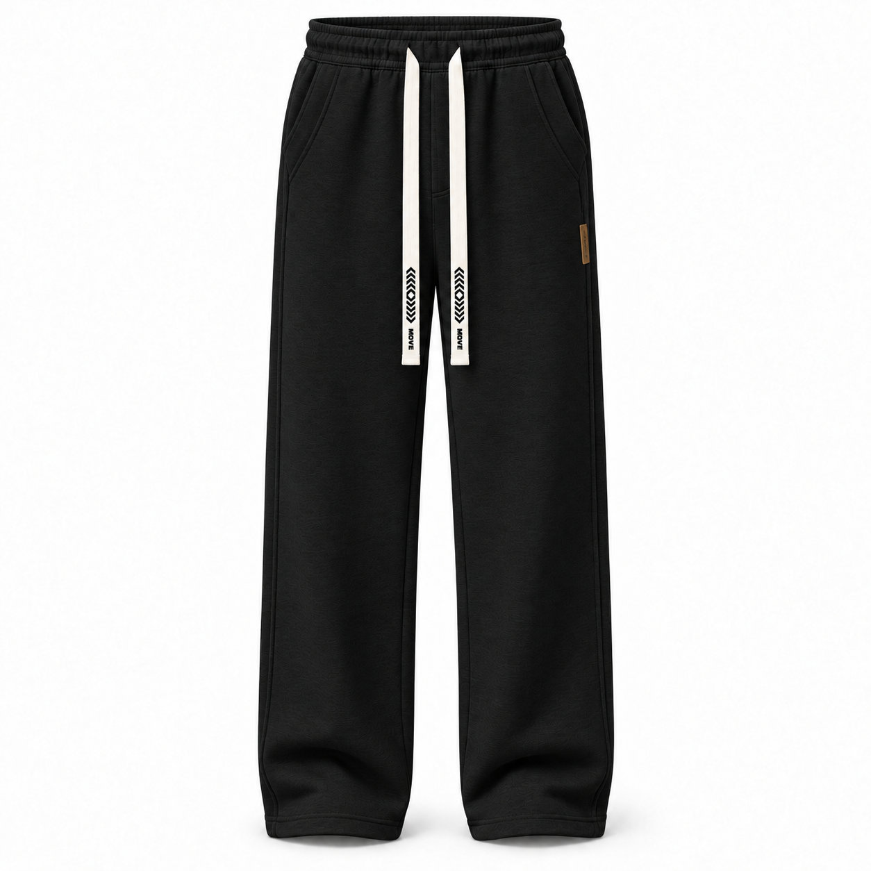 Single Black men's heavyweight straight-leg drawstring pants