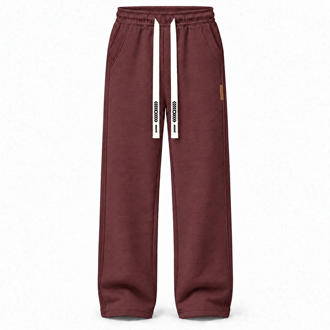 Single Burgundy men's heavyweight straight-leg drawstring pants