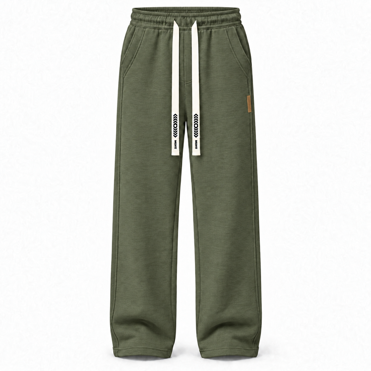 Single Olive Green men's heavyweight straight-leg drawstring pants
