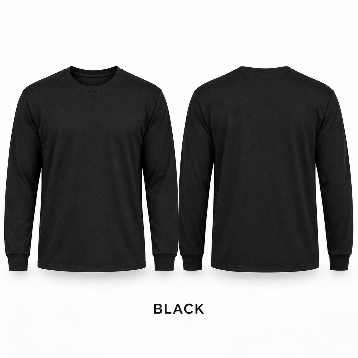 Single Black men's long-sleeve crewneck T-shirt, front and back