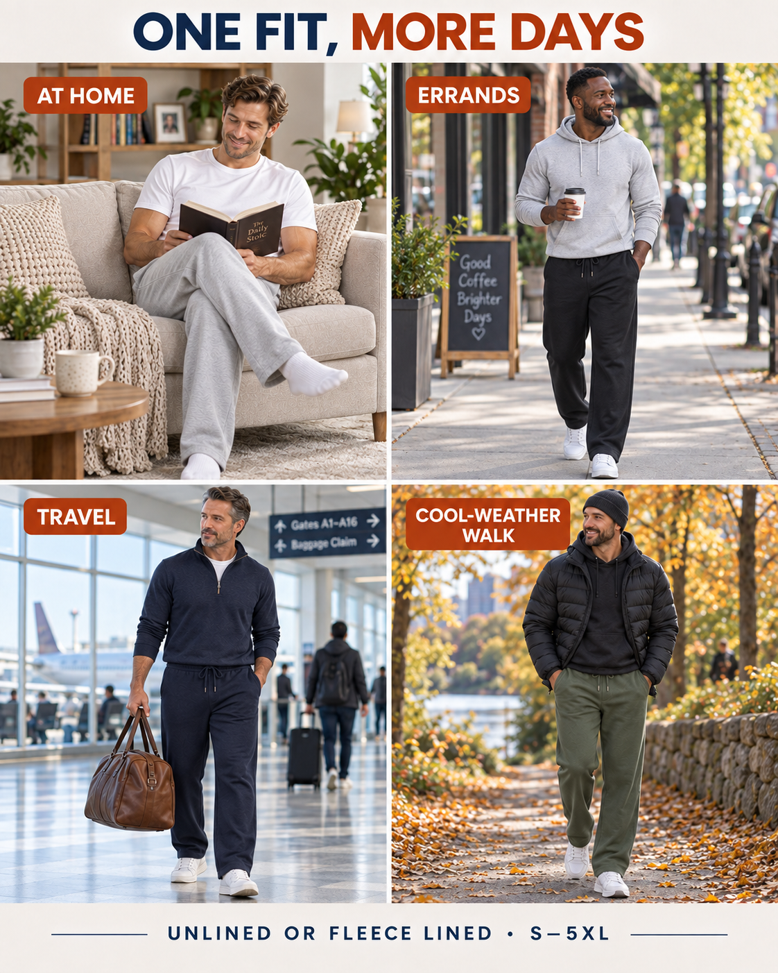 Authentic men's lifestyle photography for home, errands, travel and cool-weather walks