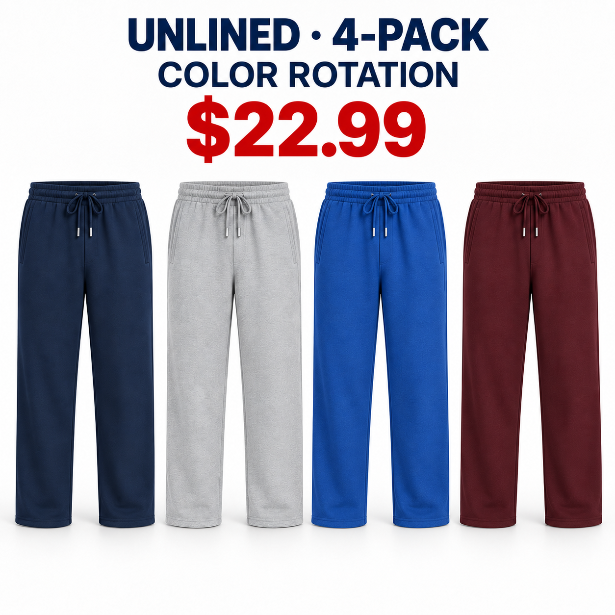 Unlined open-hem sweatpants 4-Pack Color Rotation, $22.99