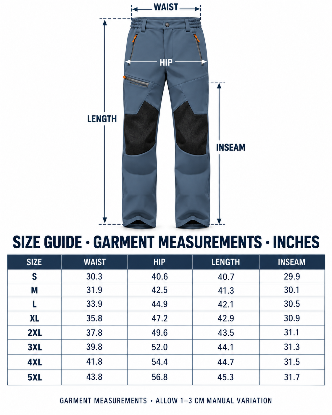 Size guide S to 5XL