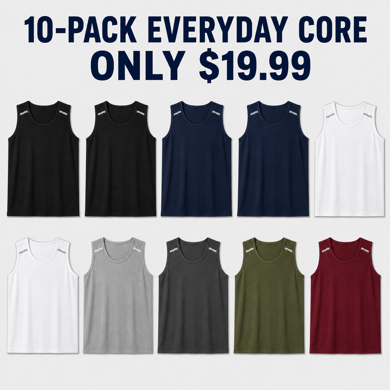 10-Pack Everyday Core micro-mesh tank tops in seven colors