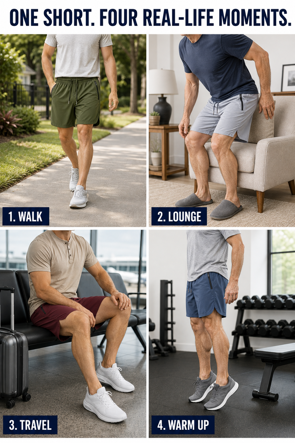 Men shorts for walking lounging travel and warm-up moments