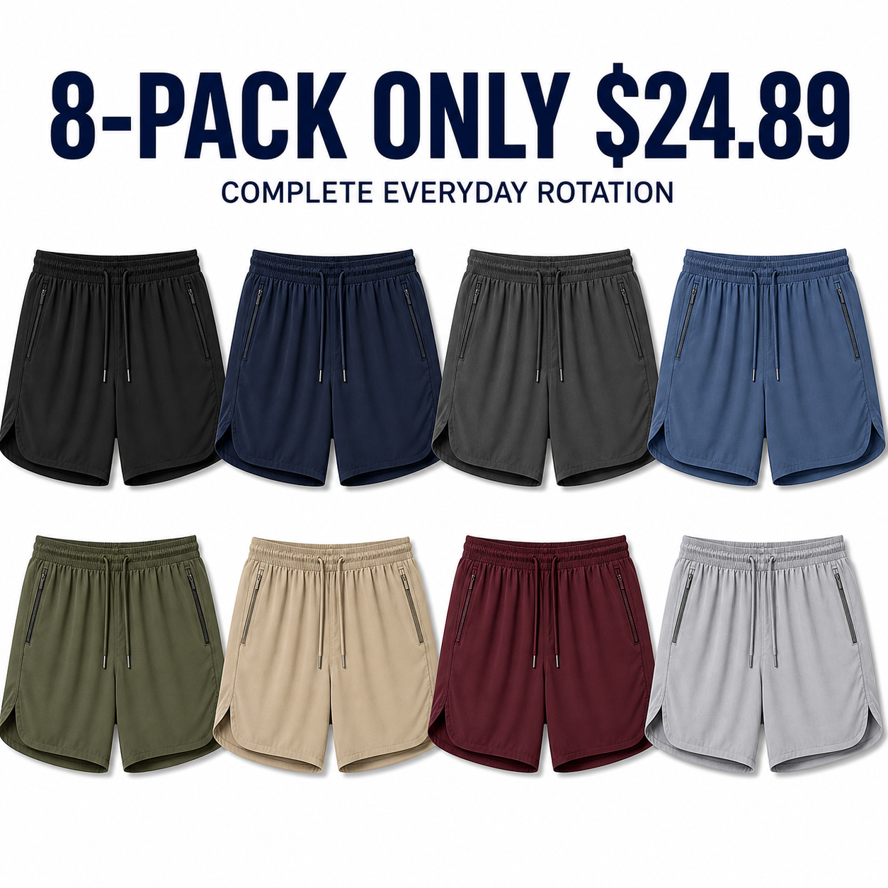 8-Pack Complete Everyday Rotation shorts assortment — 8-PACK ONLY $24.89