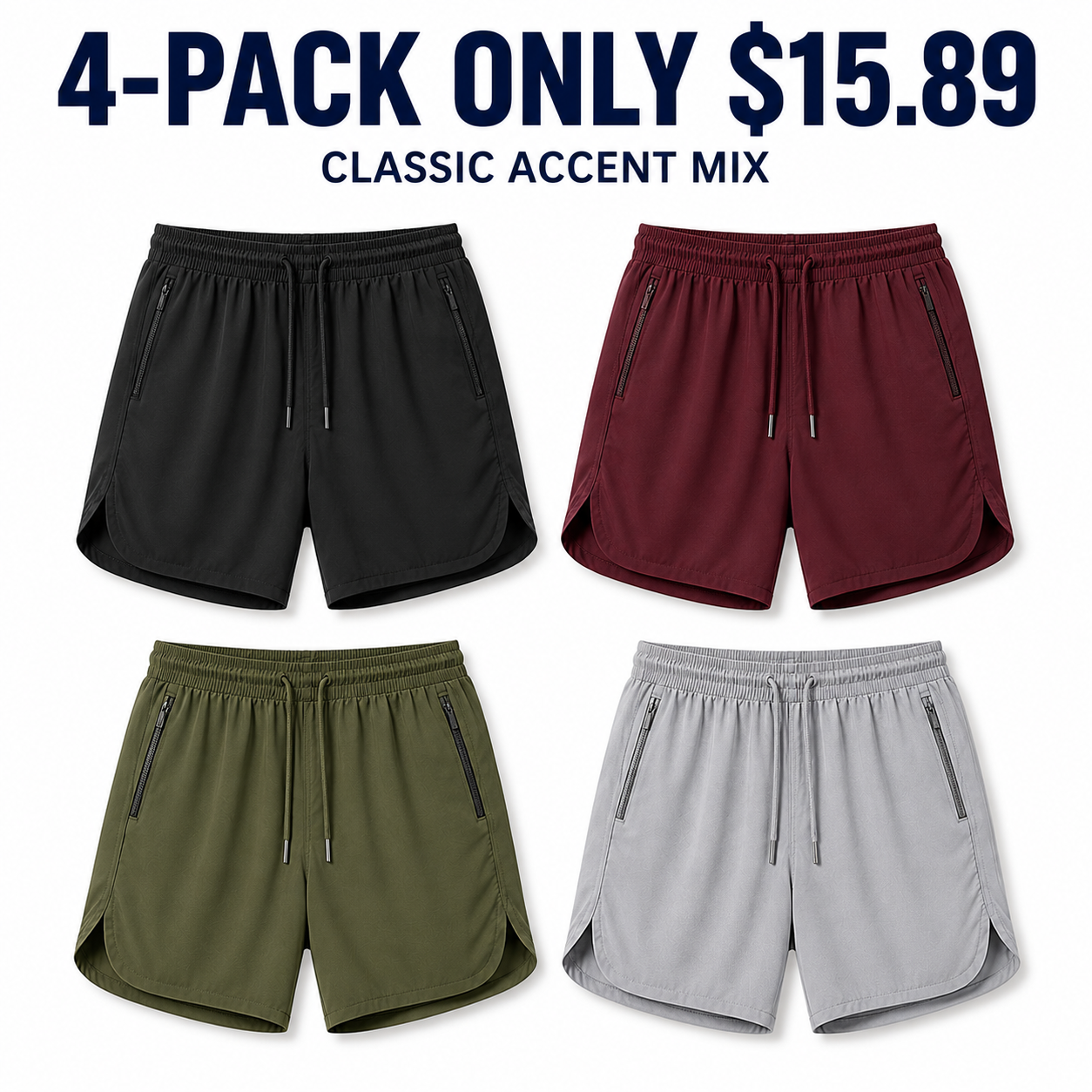 4-Pack E Classic Accent Mix shorts assortment — 4-PACK ONLY $15.89
