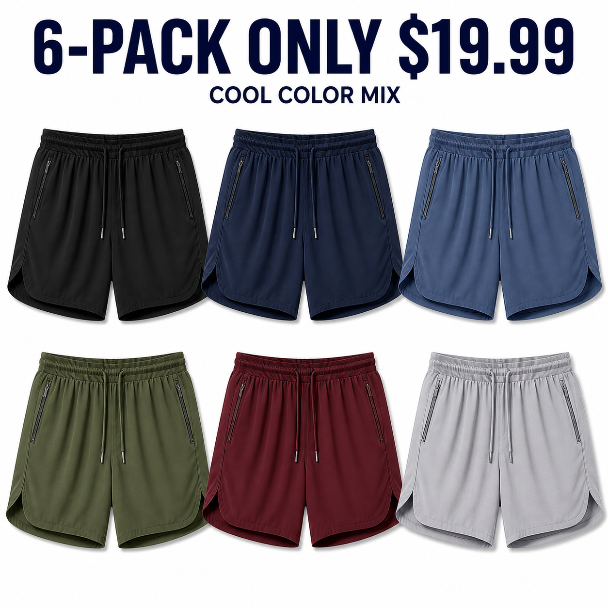 6-Pack E Cool Color Mix shorts assortment — 6-PACK ONLY $19.99