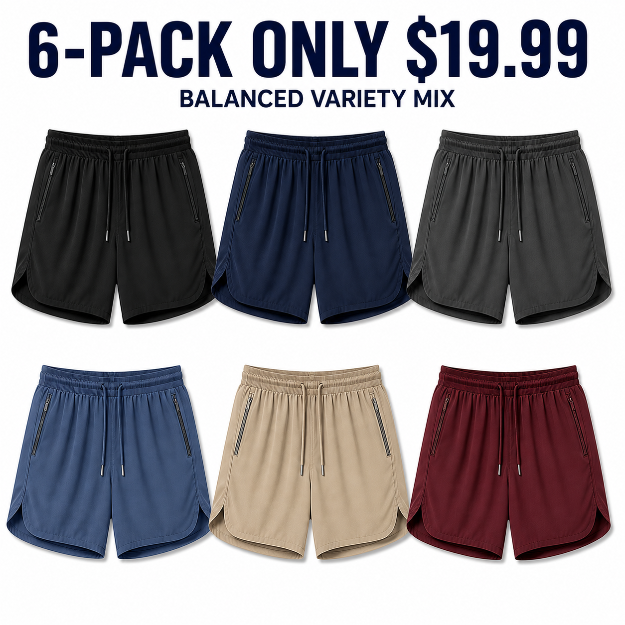 6-Pack F Balanced Variety Mix shorts assortment — 6-PACK ONLY $19.99