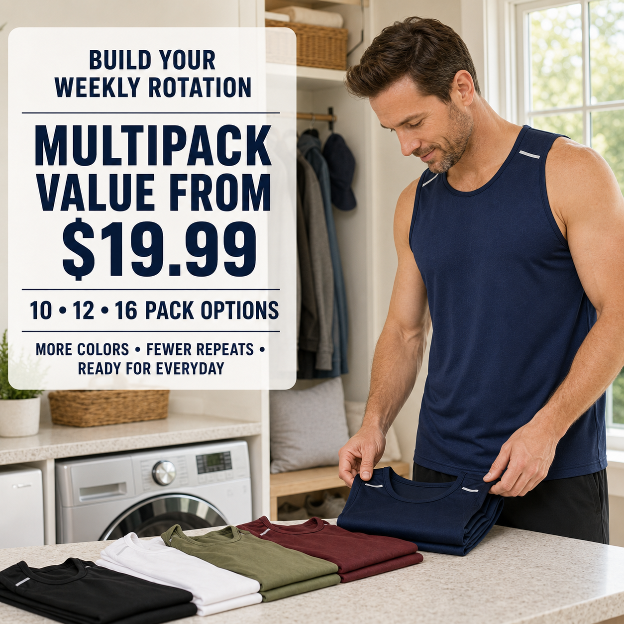Multipack value from $19.99 in an everyday wardrobe scene