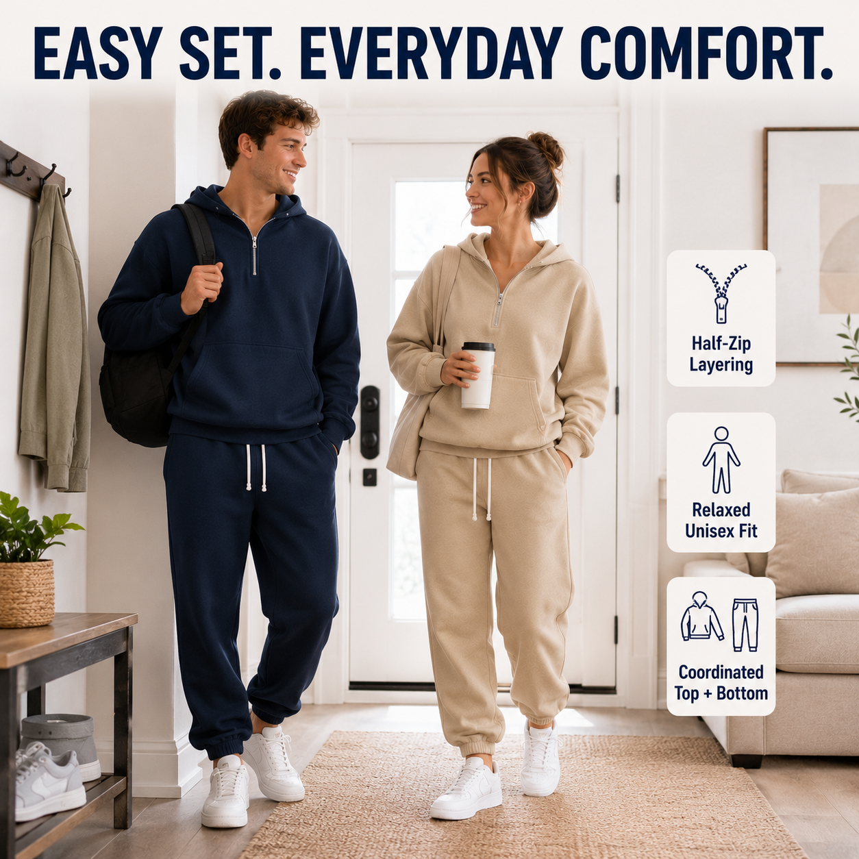 Unisex coordinated half-zip tracksuit everyday comfort overview