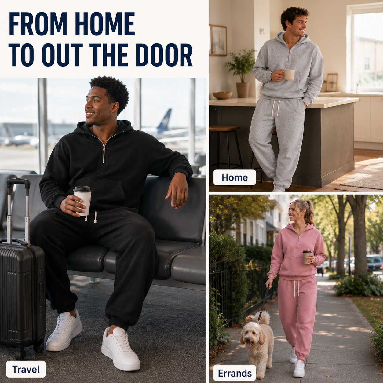 Unisex tracksuit travel home and errands scenes