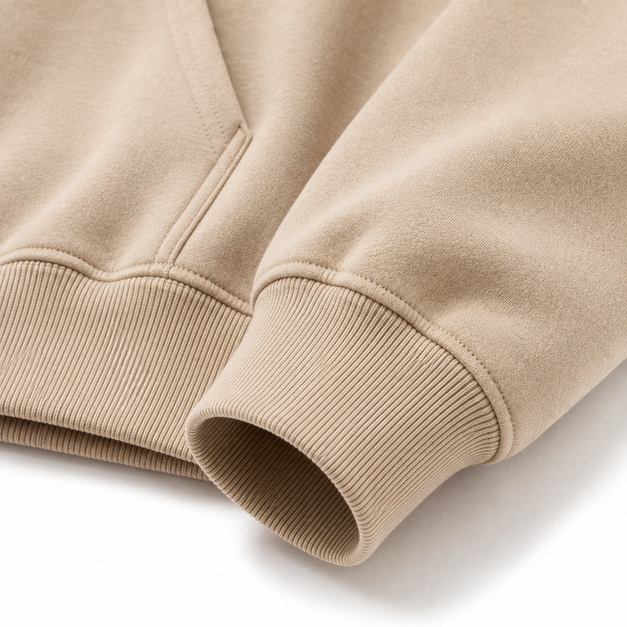 Filled three-dimensional rib cuff and hem construction detail