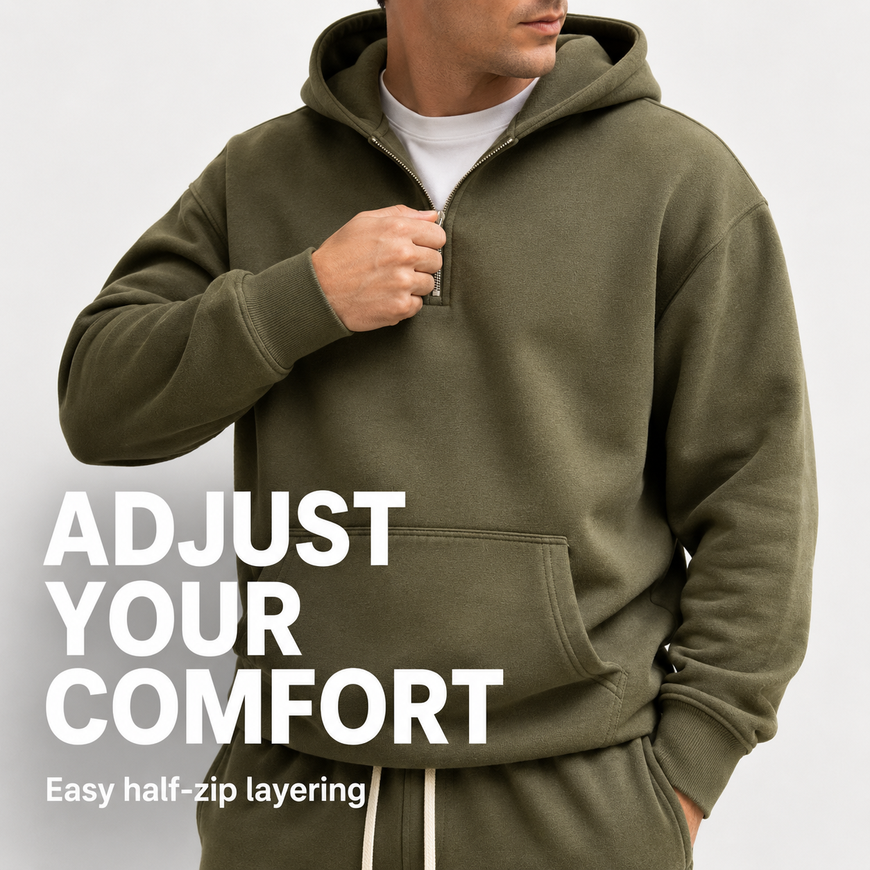 Half-zip layering adjustment function on-body