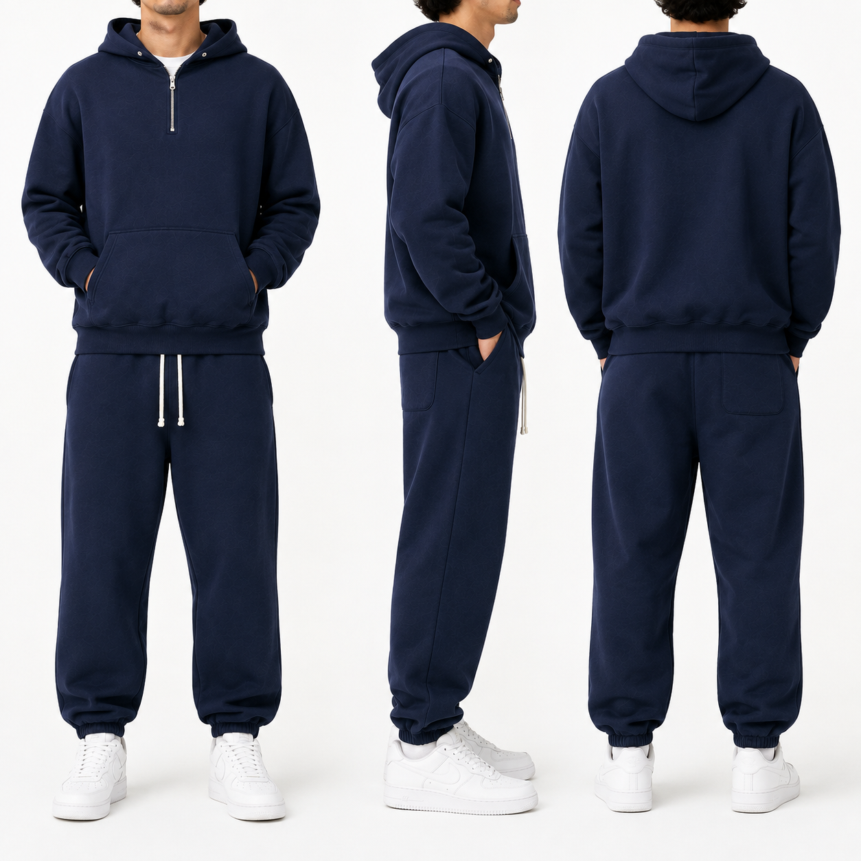 Unisex half-zip tracksuit front side and back try-on