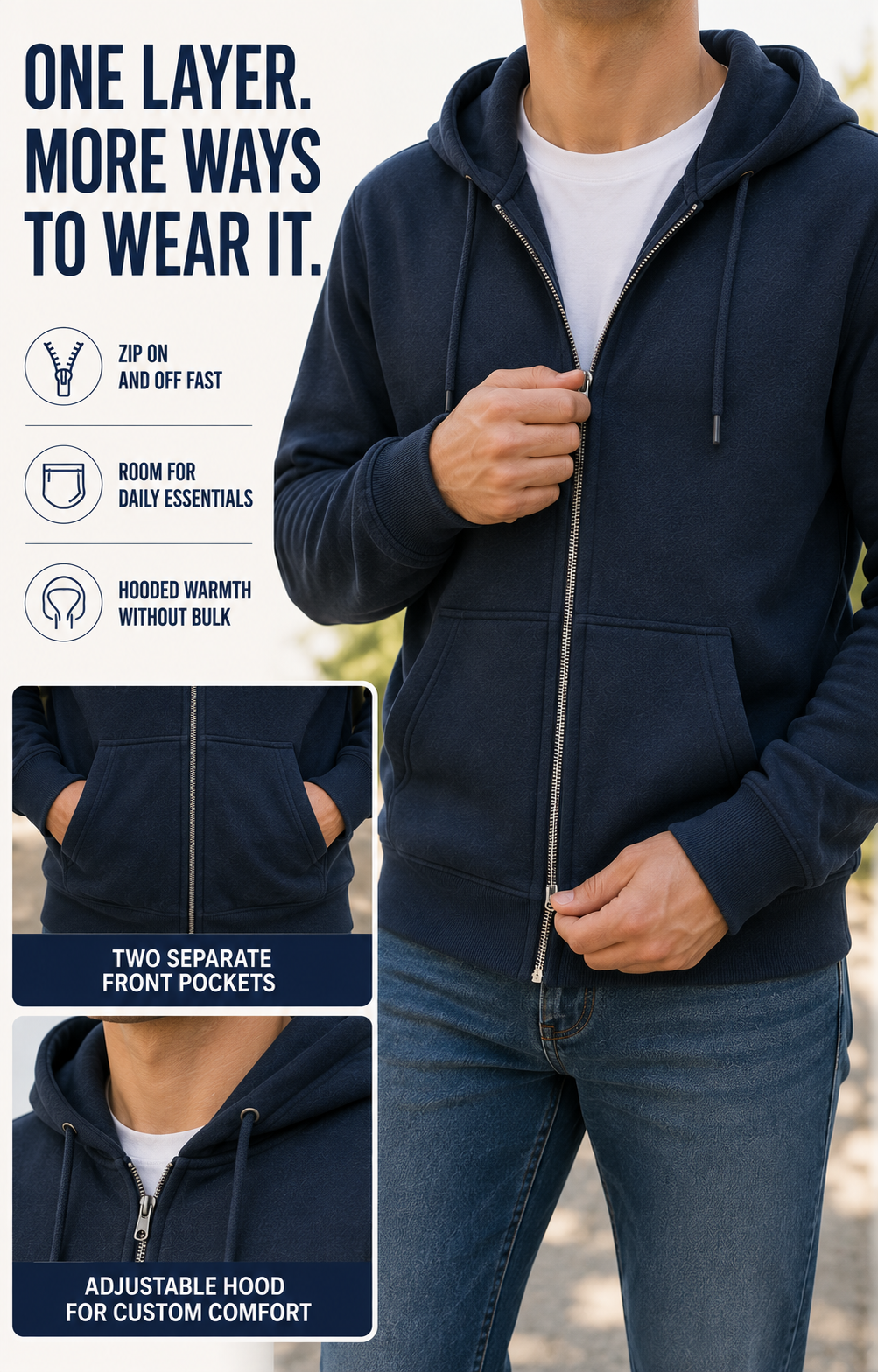 Full-zip fleece hoodie comfort and everyday benefits
