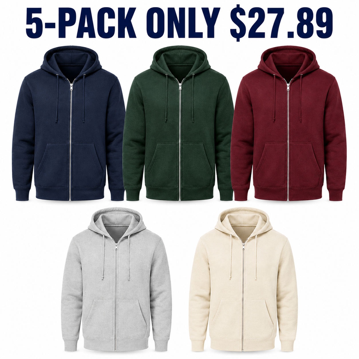 Unisex full-zip fleece hoodies 5-Pack Weekend Layers, Only $27.89