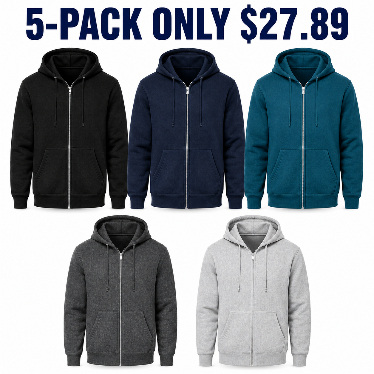 Unisex full-zip fleece hoodies 5-Pack Cool Weather, Only $27.89