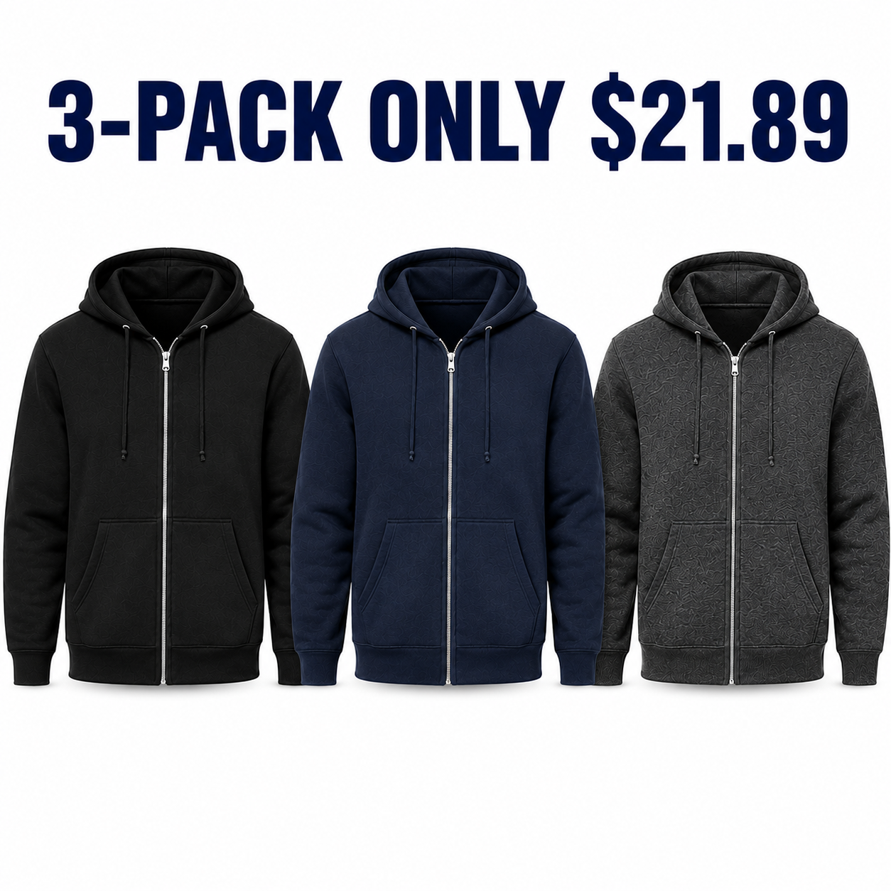 Unisex full-zip fleece hoodies 3-Pack Core Essentials, Only $21.89