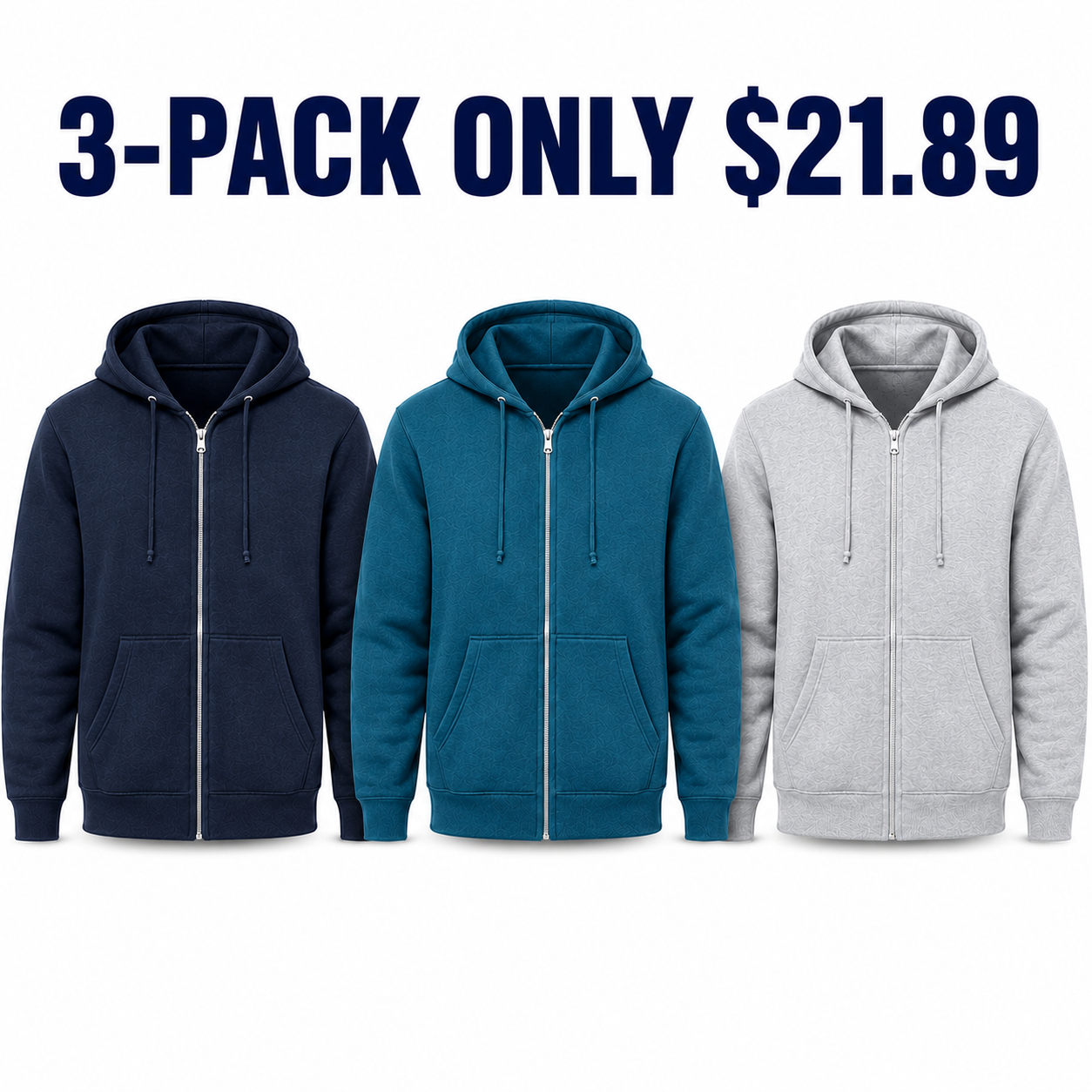 Unisex full-zip fleece hoodies 3-Pack Cool Classics, Only $21.89